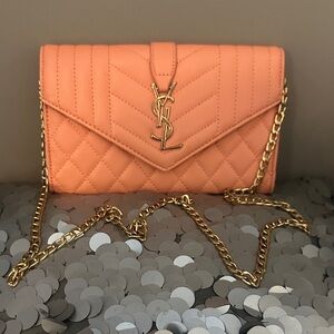 Saint Laurent Quilted Chain purse in Coral Peach